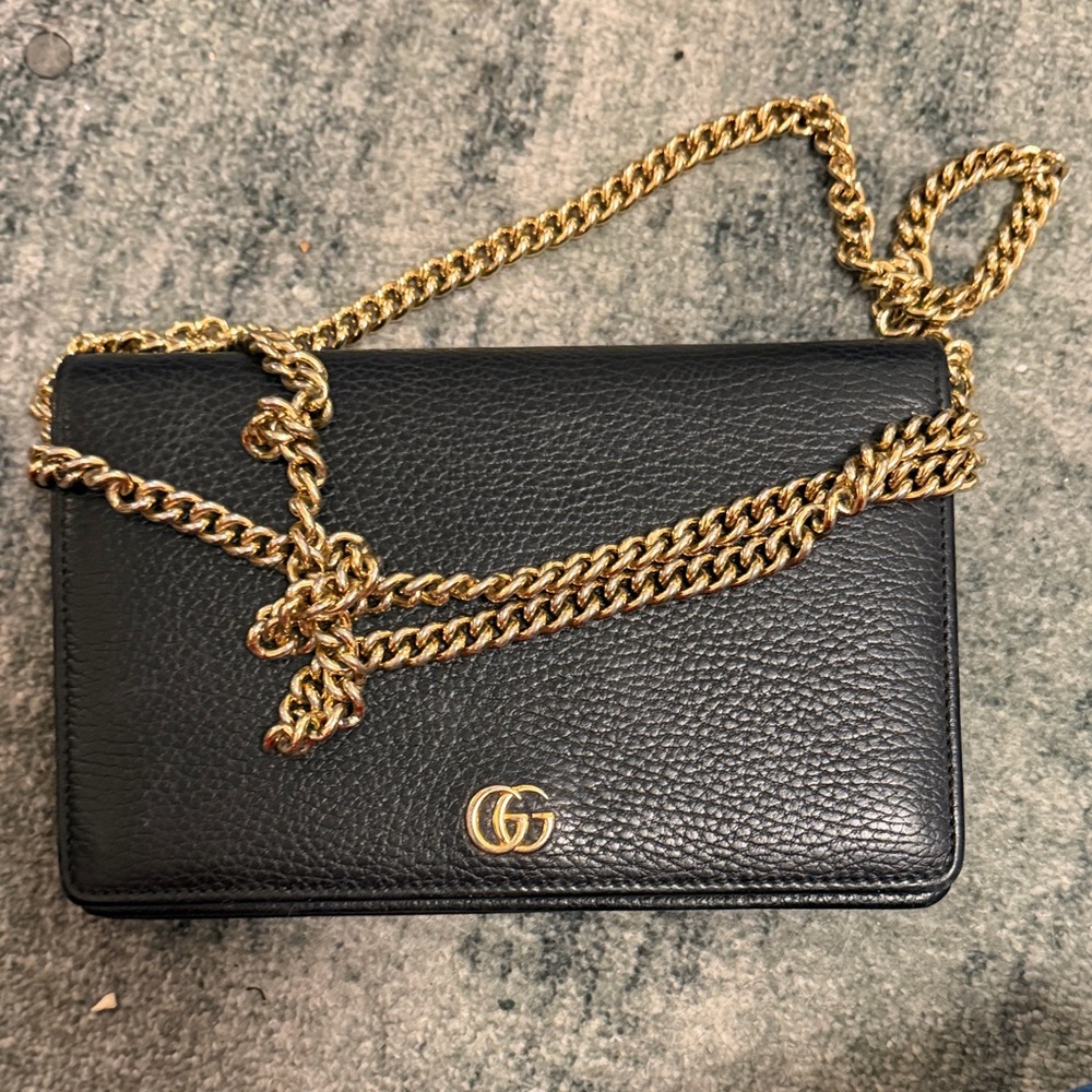 Gucci GG Marmont Black Leather Chain Wallet - Picture 1 of 5